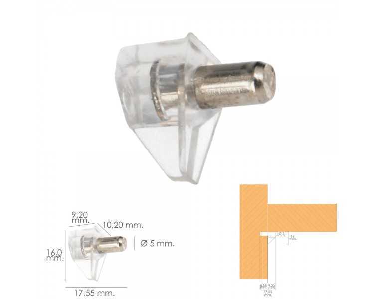 Soporte de Plastico Con Anclaje Metalico 5 Ø mm. Para Estanterias / Estantes (Caja 100 Unidades)
