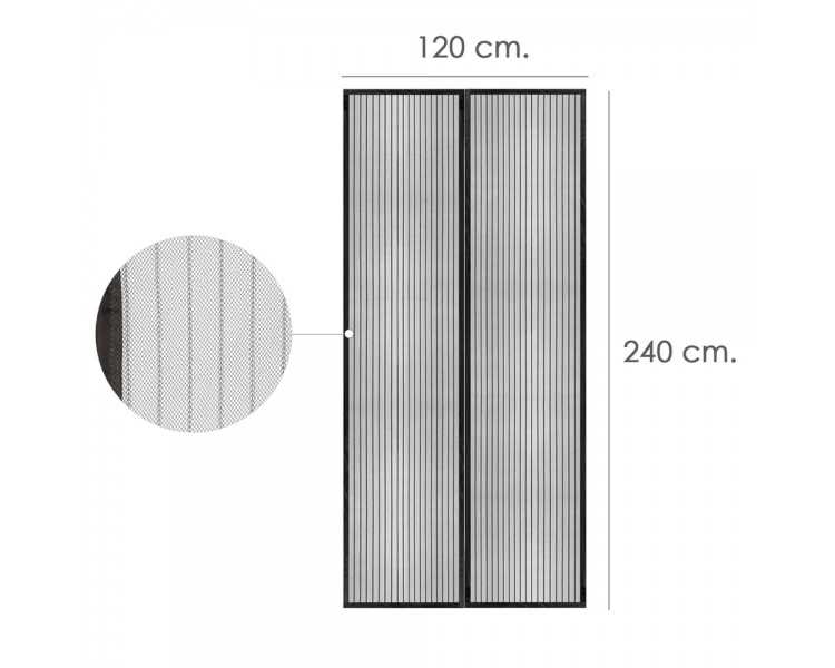 Cortina Mosquitera Para Puertas Con Cierre Central Magnetico Automatico 120 x 240 (Alt.) cm. Color Negro.