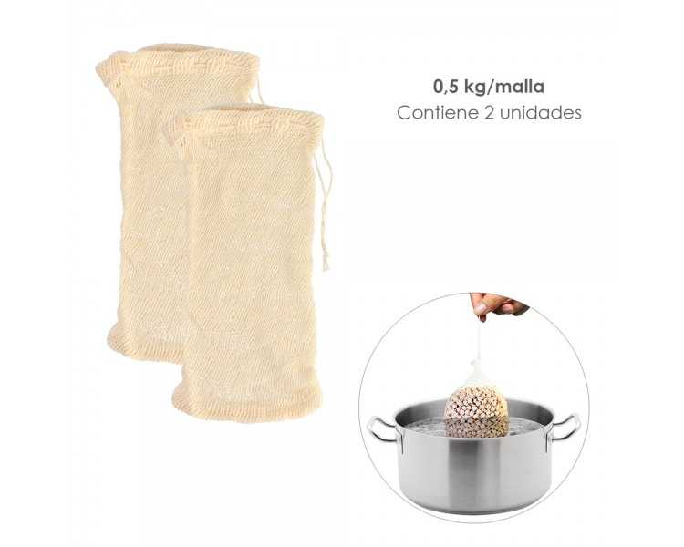 Malla / Bolsa Para Coccion Legumbres Algodon  0,5 Kg Pack De 2 Unidades. Algodon 100% Organico