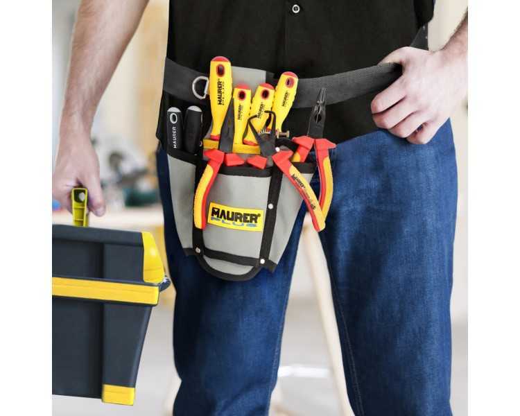 Funda Bolsa Porta Herramientas Para Cinturon Con 4 Bolsillos. Portaherramientas Electricista Multibolsillos Poliester