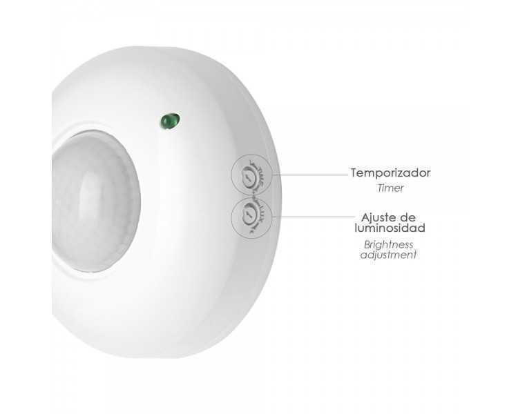 Detector De Movimiento Por Infrarrojos Con Sensor Crepuscular 360°. Ajustable