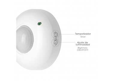 Detector De Movimiento Por Infrarrojos Con Sensor Crepuscular 360°. Ajustable