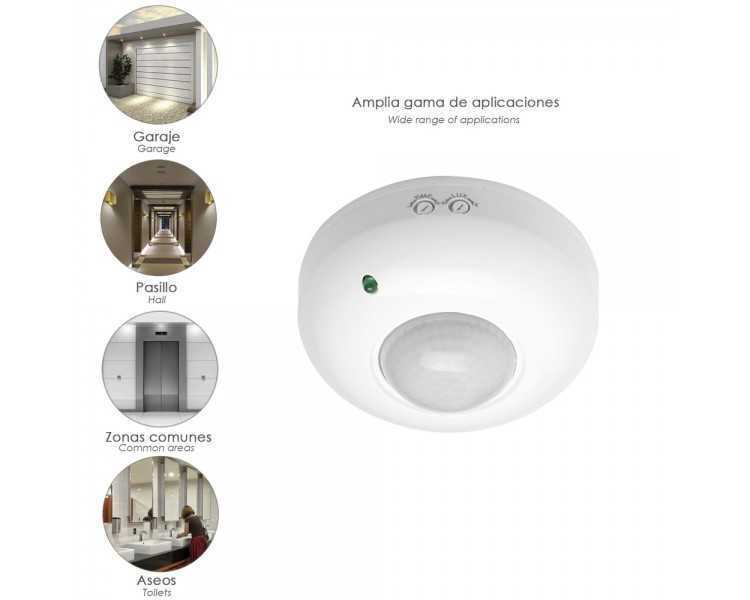 Detector De Movimiento Por Infrarrojos Con Sensor Crepuscular 360°. Ajustable
