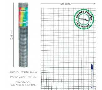 Malla Electrosoldada Galvanizada 13x13 / Altura 60 cm. Rollo 25 Metros. Uso Domestico