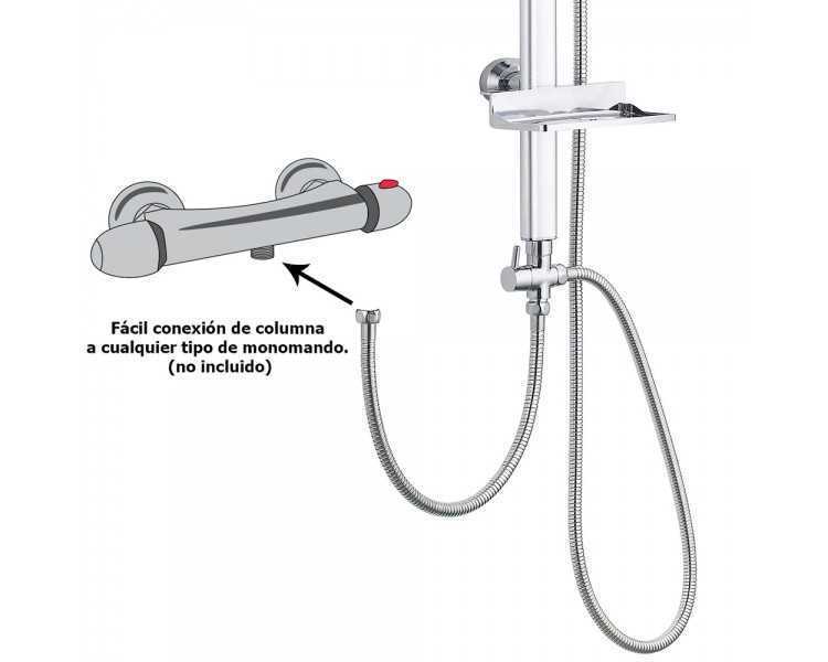 Columna Ducha Universal Multifuncional Completa Cuadrada, Acero inoxidable, Rociador Alcachofa Efecto Lluvia 22,5x22,5 cm.