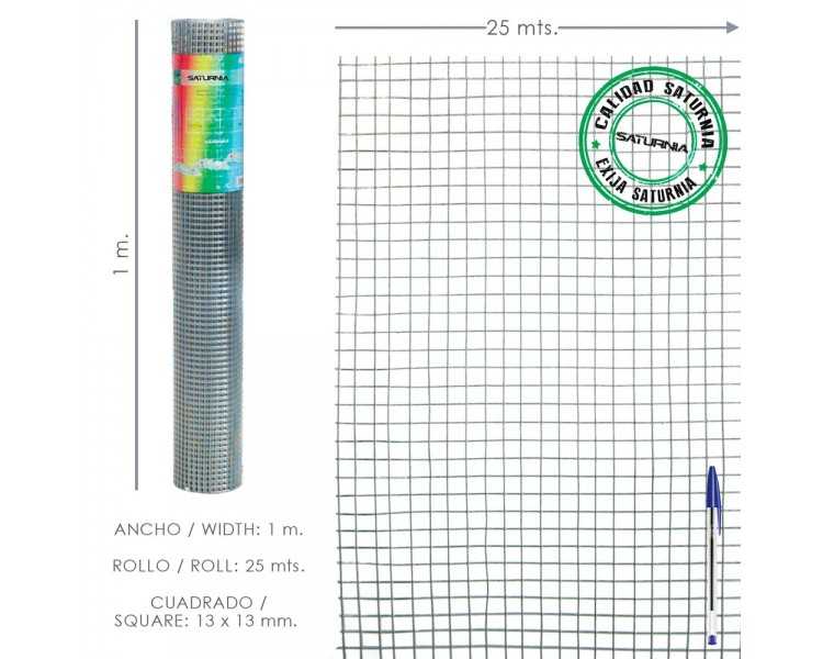 Malla Electrosoldada Galvanizada 13x13 / Altura 100 cm. Rollo 25 Metros Uso Domestico