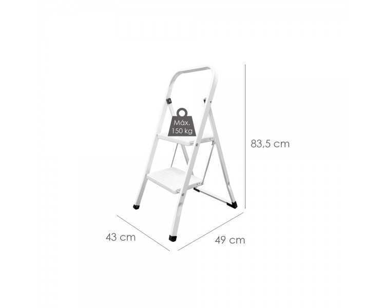 Escalera Domestica Acero 2 Peldaños, Escalerilla Blanca