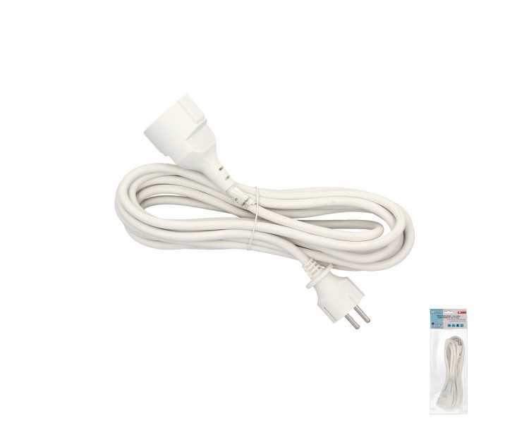 Prolongador Cable Electrico 5 metros. Alargadera 16 A. 3500 W. Conexión Sucko 3 Polos + Tierra. Color Blanco