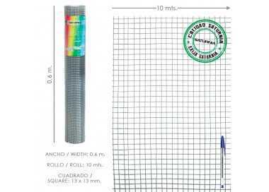 Malla Electrosoldada Ligera Galvanizada 13x13 Alto 60 cm. Rollo 10 Metros Uso Domestico