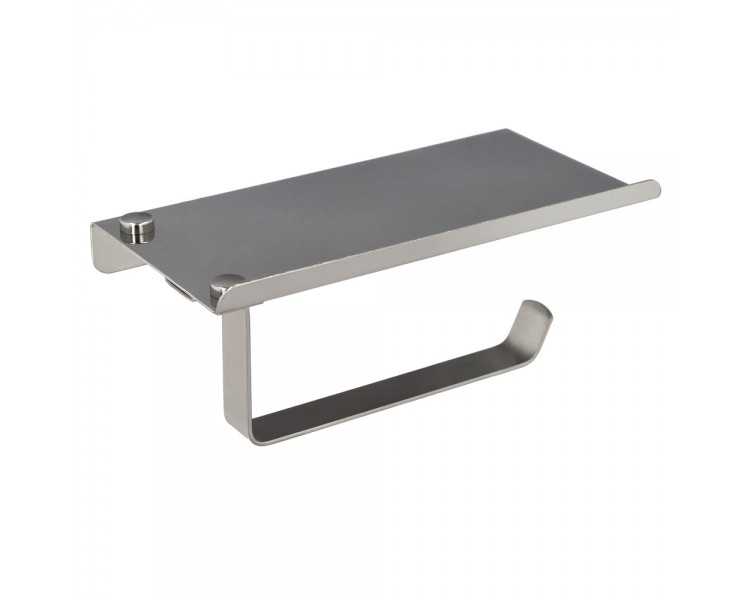 Portarrollos Baño Con Estante Para Moviles Autoadhesivo, Color Inox Con Efecto Espejo, Autoadhesivo Resistente o Con Tornillos