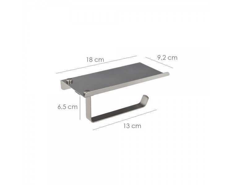 Portarrollos Baño Con Estante Para Moviles Autoadhesivo, Color Inox Con Efecto Espejo, Autoadhesivo Resistente o Con Tornillos