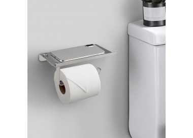 Portarrollos Baño Con Estante Para Moviles Autoadhesivo, Color Inox Con Efecto Espejo, Autoadhesivo Resistente o Con Tornillos