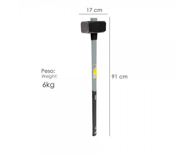Maza Con Mango Fibra Vidrio 6 Kg. Cabeza Forjada, Con Anillo Anti Vibración, Maza / Porro