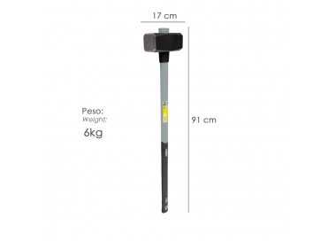 Maza Con Mango Fibra Vidrio 6 Kg. Cabeza Forjada, Con Anillo Anti Vibración, Maza / Porro