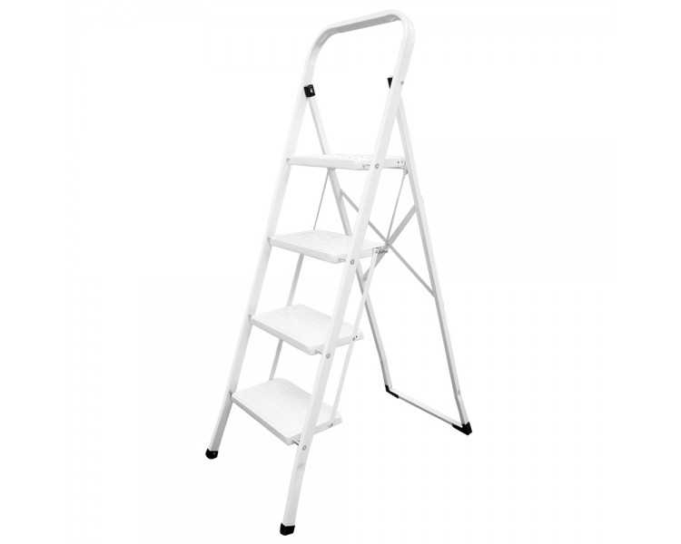 Escalera Domestica Acero 4 Peldaños, Escalerilla Blanca