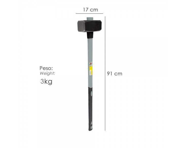 Maza Con Mango Fibra Vidrio 3 Kg. Cabeza Forjada, Con Anillo Anti Vibración, Maza / Porro