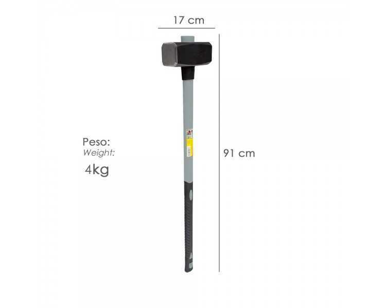Maza Con Mango Fibra Vidrio 4 Kg. Cabeza Forjada, Con Anillo Anti Vibración, Maza / Porro