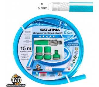 Manguera Tricotada No Torsion Blue Ø 15 mm. Rollo 15 metros. Con Accesorios,  Manguera Anti Torsion, Manguera Sin Dobleces,