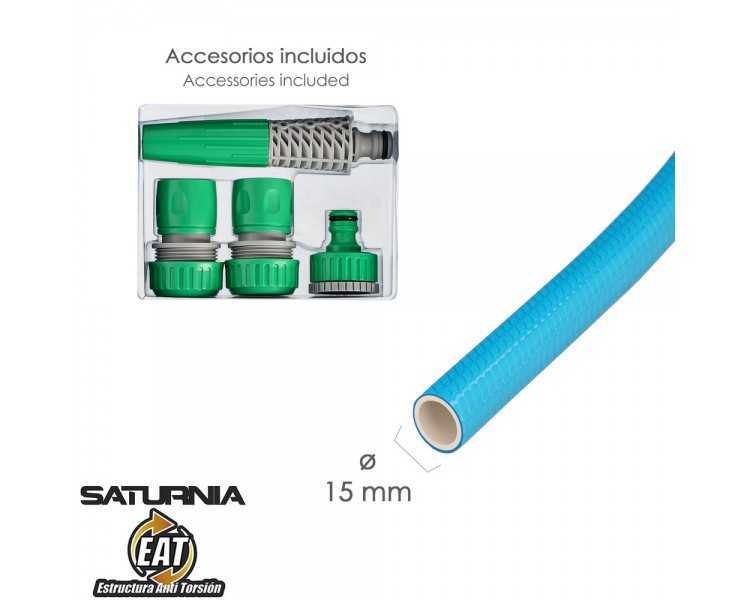 Manguera Tricotada No Torsion Blue Ø 15 mm. Rollo 15 metros. Con Accesorios,  Manguera Anti Torsion, Manguera Sin Dobleces,