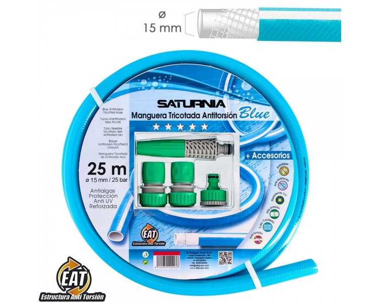 Manguera Tricotada No Torsion Blue Ø 15 mm. Rollo 25 metros. Con Accesorios,  Manguera Anti Torsion, Manguera Sin Dobleces,