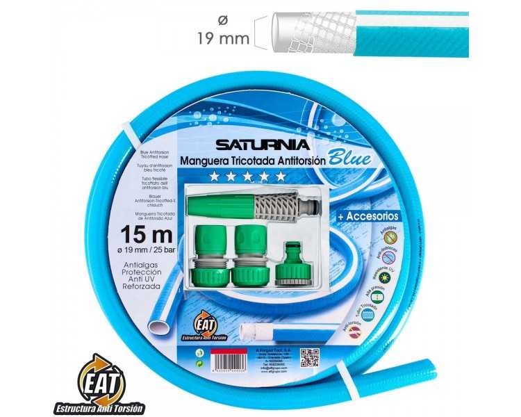 Manguera Tricotada No Torsion Blue Ø 19 mm. Rollo 15 metros. Con Accesorios,  Manguera Anti Torsion, Manguera Sin Dobleces,