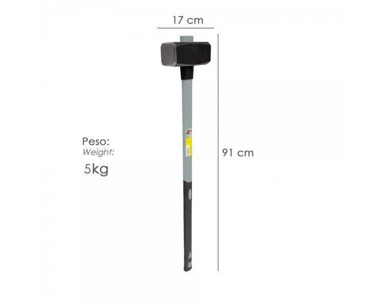 Maza Con Mango Fibra Vidrio 5 Kg. Cabeza Forjada, Con Anillo Anti Vibración, Maza / Porro