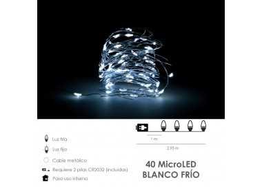 Guirnalda Luces Navidad Microled 40 Leds Color Blanco Frio. Luz navidad interiores IP20 A Pilas (2 CR2032 Incluidas)