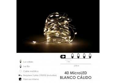 Guirnalda Luces Navidad Microled 40 Leds Color Blanco Calido. Luz navidad interiores IP20 A Pilas (3 AA No Incluidas)