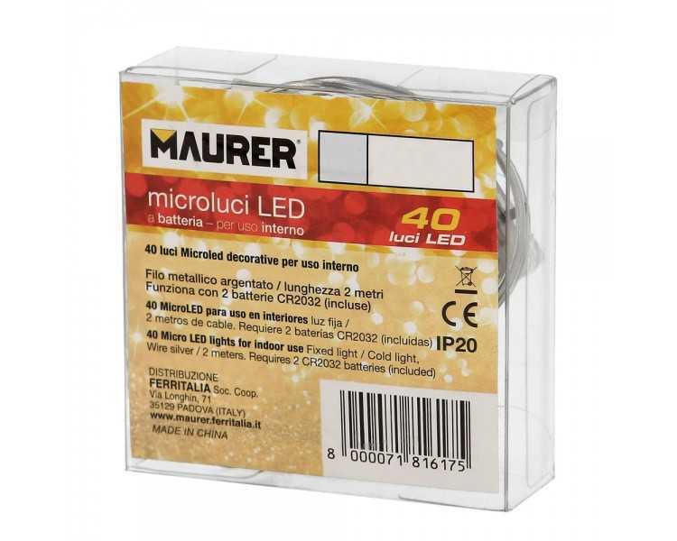Guirnalda Luces Navidad Microled 40 Leds Color Blanco Calido. Luz navidad interiores IP20 A Pilas (3 AA No Incluidas)