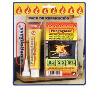 Kit Reparacion Estufas/Chimeneas, Cola Refractaria y Cordon Fibra Vidrio 8 mm. x 2,5 m.