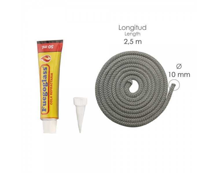 Kit Reparacion Estufas/Chimeneas, Cola Refractaria y Cordon Fibra Vidrio 10 mm. x 2,5 m.