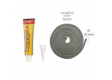Kit Reparacion Estufas/Chimeneas, Cola Refractaria y Cordon Fibra Vidrio 10 mm. x 2,5 m.