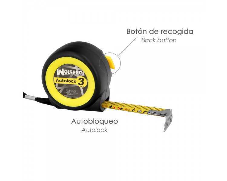 Flexometro Sistema Autolock Con Freno Automatico Longitud 3 Metros Ancho Cinta 16 mm. Magnetico. Cinta Metrica Freno Automatico