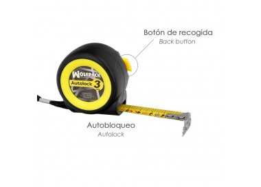 Flexometro Sistema Autolock Con Freno Automatico Longitud 3 Metros Ancho Cinta 16 mm. Magnetico. Cinta Metrica Freno Automatico