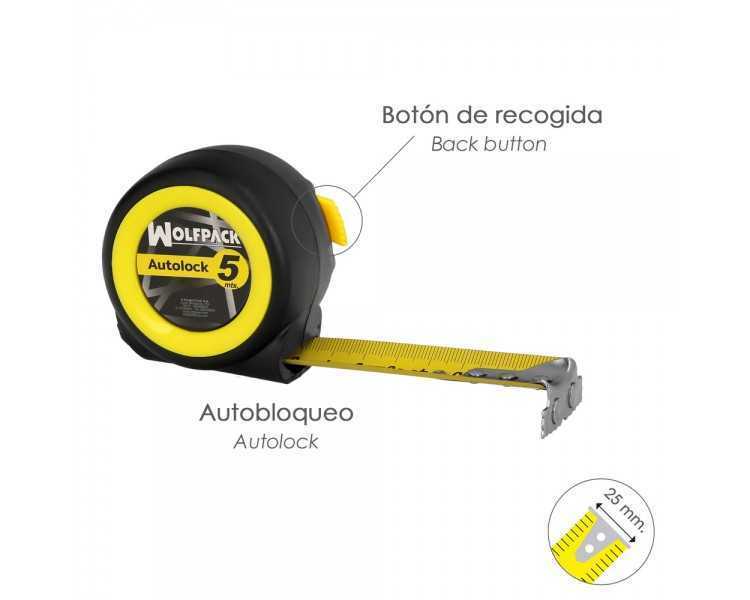 Flexometro Sistema Autolock Con Freno Automatico Longitud 5 Metros Ancho Cinta 25 mm. Magnetico. Cinta Metrica Freno Automatico