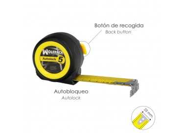 Flexometro Sistema Autolock Con Freno Automatico Longitud 5 Metros Ancho Cinta 25 mm. Magnetico. Cinta Metrica Freno Automatico