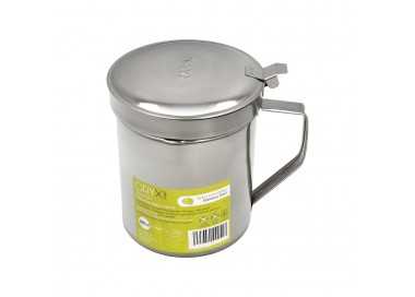 Grasera Acero Inoxidable Para Carne, Aceitera Aceite Usado 0,5 lts. Con Colador y Tapa, Recipiente Reciclaje Aceite Usado Carne
