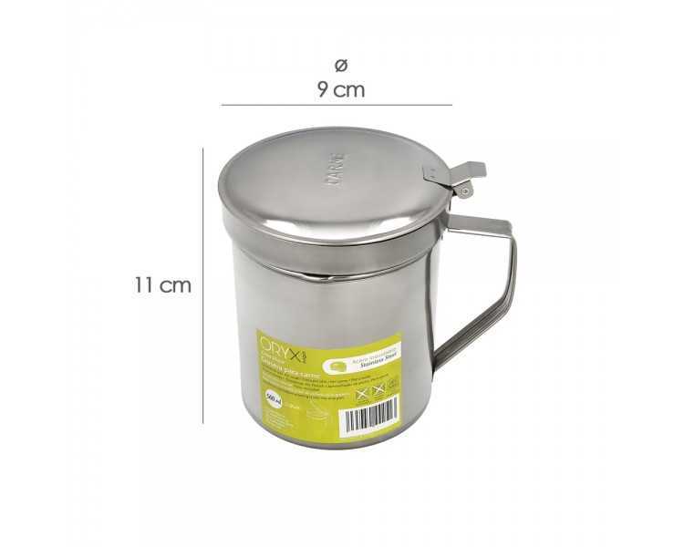 Grasera Acero Inoxidable Para Carne, Aceitera Aceite Usado 0,5 lts. Con Colador y Tapa, Recipiente Reciclaje Aceite Usado Carne
