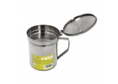 Grasera Acero Inoxidable Para Carne, Aceitera Aceite Usado 0,5 lts. Con Colador y Tapa, Recipiente Reciclaje Aceite Usado Carne