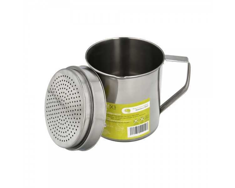 Grasera Acero Inoxidable Para Carne, Aceitera Aceite Usado 0,5 lts. Con Colador y Tapa, Recipiente Reciclaje Aceite Usado Carne