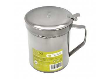 Grasera Acero Inoxidable Para Carne, Aceitera Aceite Usado 1,0 Lts. Con Colador y Tapa, Recipiente Reciclaje Aceite Usado Carne