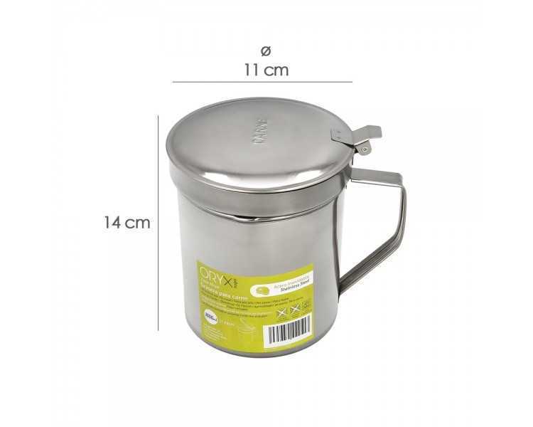 Grasera Acero Inoxidable Para Carne, Aceitera Aceite Usado 1,0 Lts. Con Colador y Tapa, Recipiente Reciclaje Aceite Usado Carne