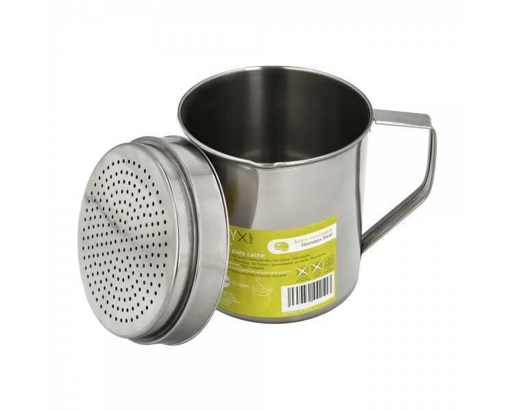 Grasera Acero Inoxidable Para Carne, Aceitera Aceite Usado 1,0 Lts. Con Colador y Tapa, Recipiente Reciclaje Aceite Usado Carne