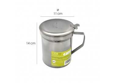 Grasera Acero Inoxidable Para Pescado Aceitera Aceite Usado 1,0 L. Con Colador y Tapa, Recipiente Reciclaje Aceite Usado Pescado