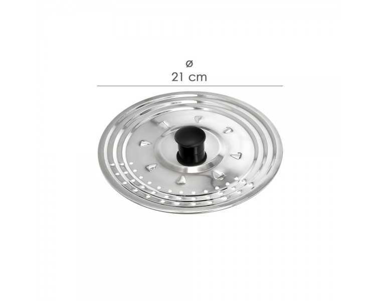 Tapadera Multiusos Acero Inoxidable Ø 21 cm. Uso Tapa Anti Salpicaduras y Escurridor. Tapadera Adpatable Diferentes Medidas