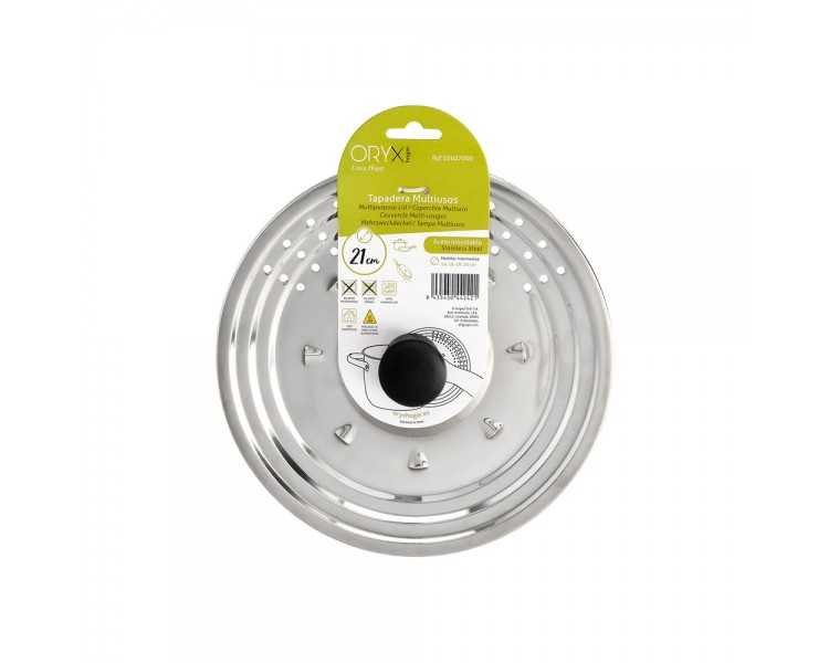 Tapadera Multiusos Acero Inoxidable Ø 21 cm. Uso Tapa Anti Salpicaduras y Escurridor. Tapadera Adpatable Diferentes Medidas