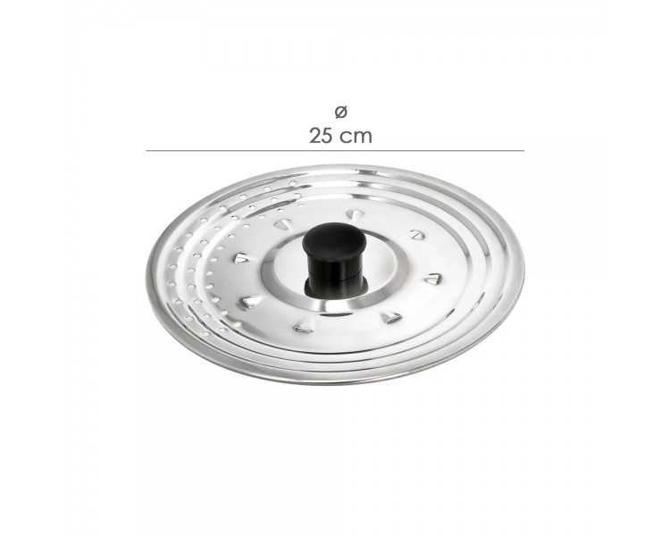 Tapadera Multiusos Acero Inoxidable Ø 25 cm. Uso Tapa Anti Salpicaduras y Escurridor. Tapadera Adpatable Diferentes Medidas