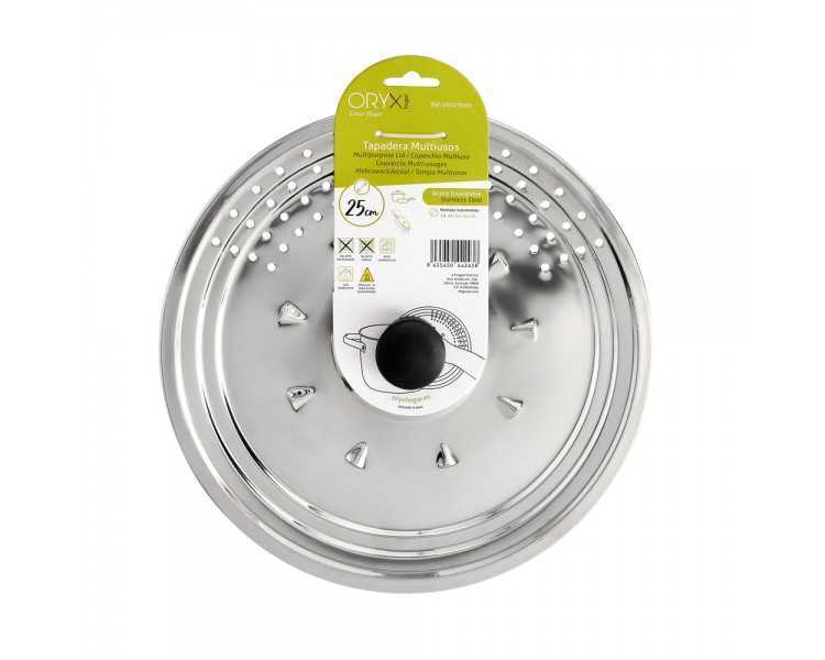 Tapadera Multiusos Acero Inoxidable Ø 25 cm. Uso Tapa Anti Salpicaduras y Escurridor. Tapadera Adpatable Diferentes Medidas