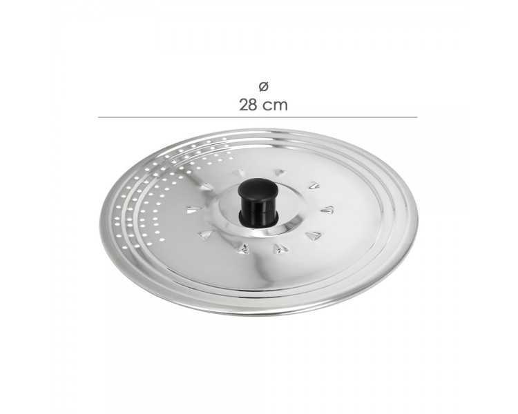 Tapadera Multiusos Acero Inoxidable Ø 28 cm. Uso Tapa Anti Salpicaduras y Escurridor. Tapadera Adpatable Diferentes Medidas