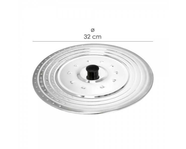 Tapadera Multiusos Acero Inoxidable Ø 32 cm. Uso Tapa Anti Salpicaduras y Escurridor. Tapadera Adpatable Diferentes Medidas